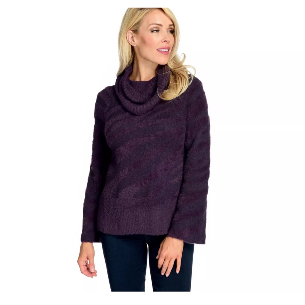 OSO Casuals® Ribbed & Eyelash Knit Flared Sleeve Cowl Neck Sweater